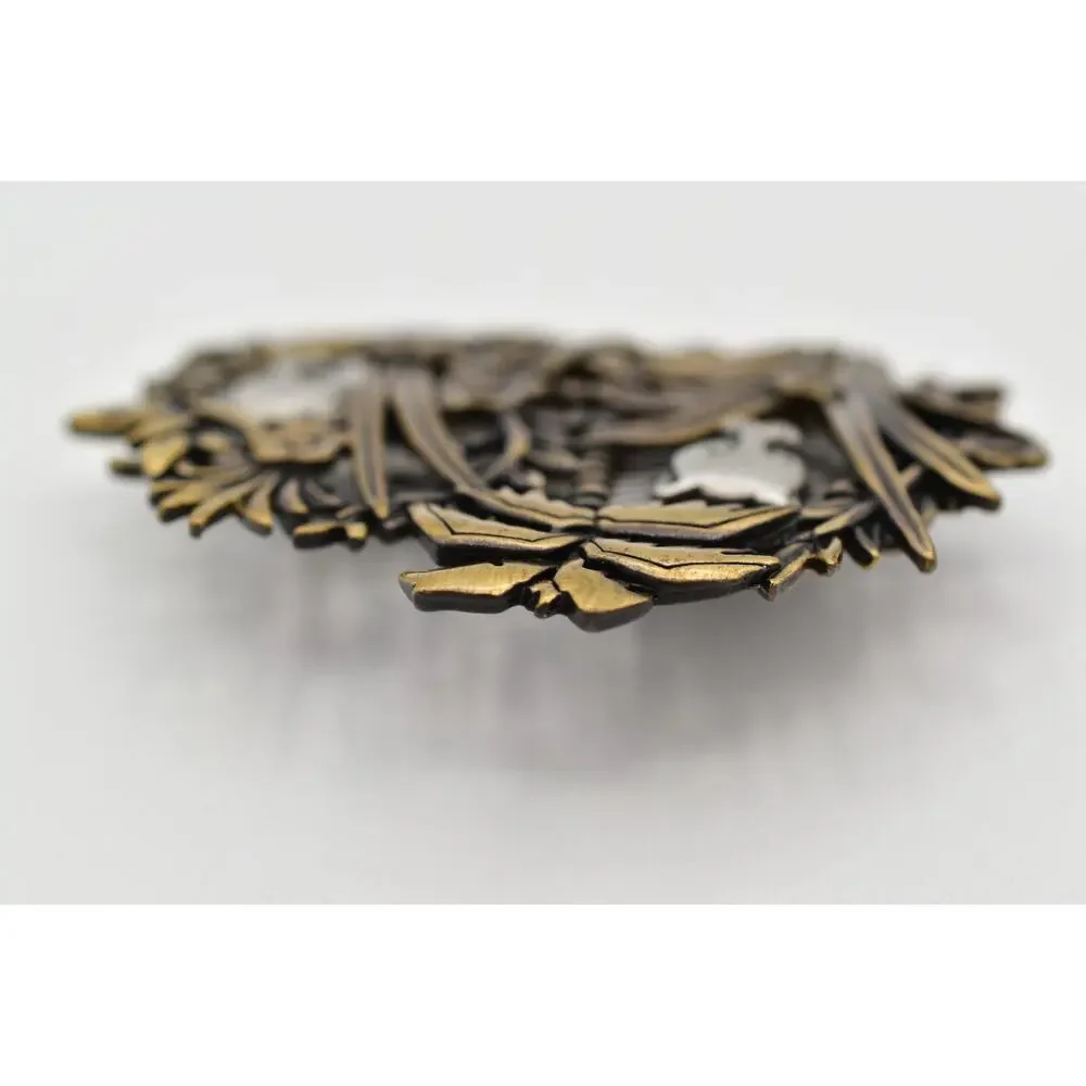 JJ Vintage Jungle Lion Pin Brooch Chunky Pewter Brass Chunky Rare Signed 80s 9B